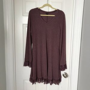 Wine colored dress/tunic with lace trim.